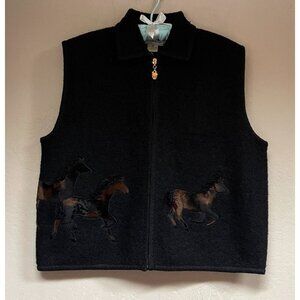 Equine Artwear Women Zip Front Boiled Wool Horse Vest XL Black Equestrian Fall